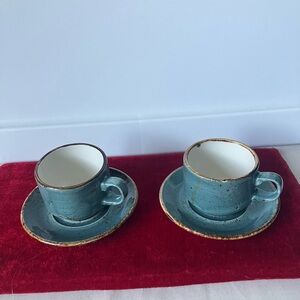 Steelite Lot 2 Espresso Sets Cup & Saucer Slimline Stacking Craft Blue 2023.